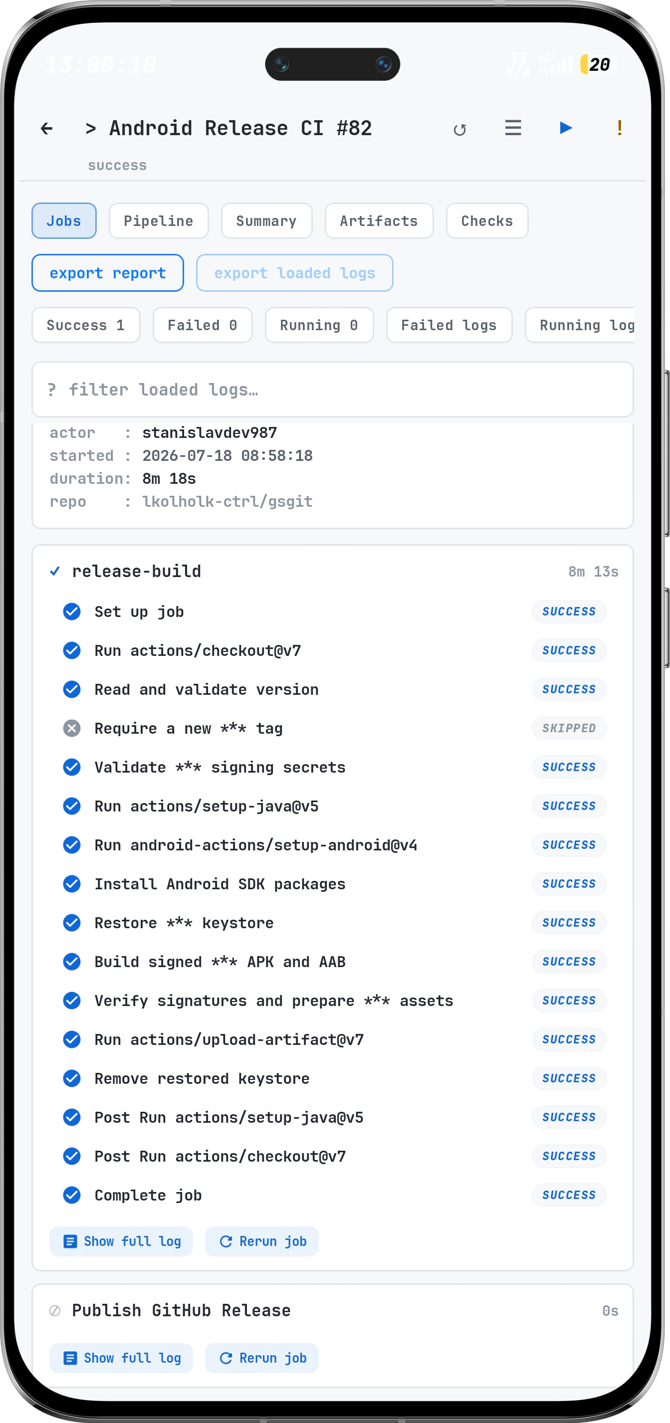 Actions run with live jobs