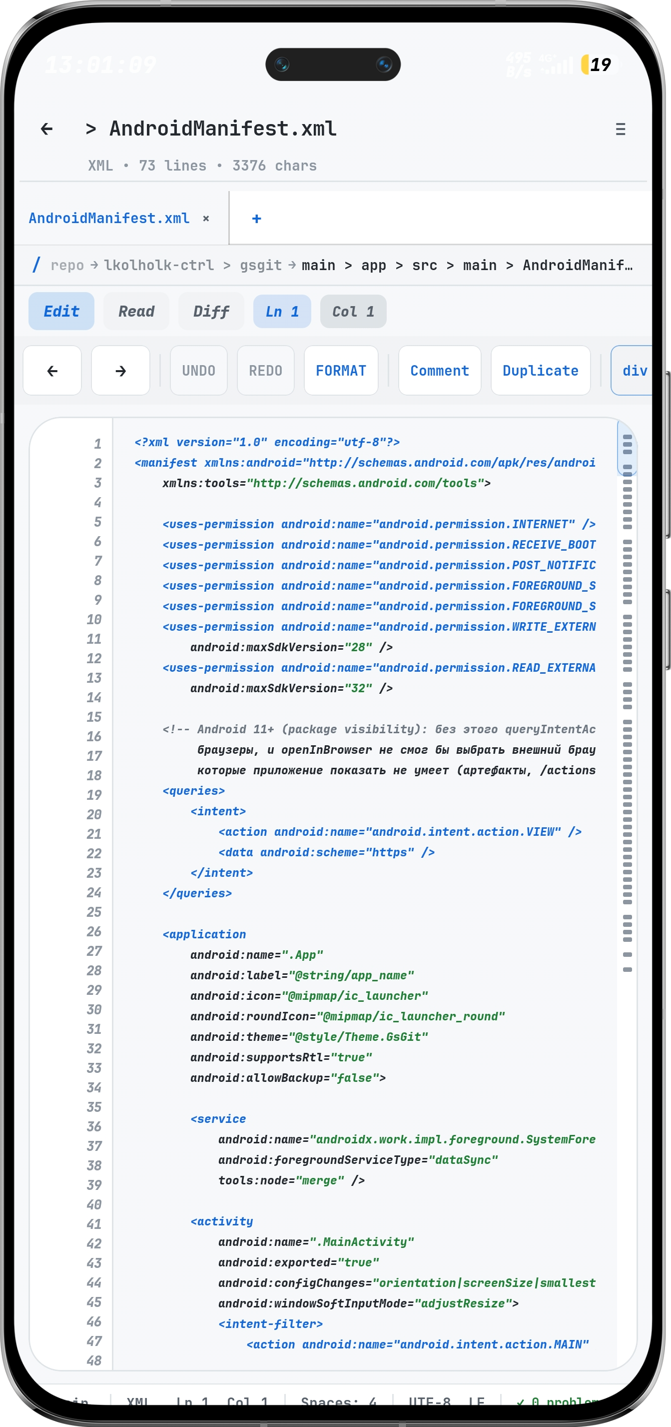 Code editor with highlighting